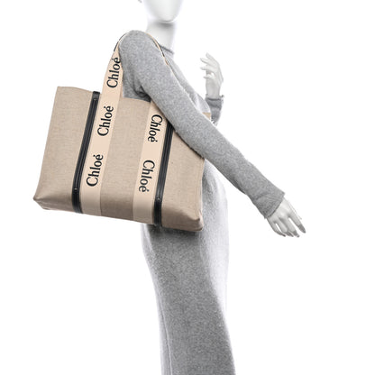 Chloe Cotton Calfskin Large Woody Ribbon Tote White Blue 2 of 11