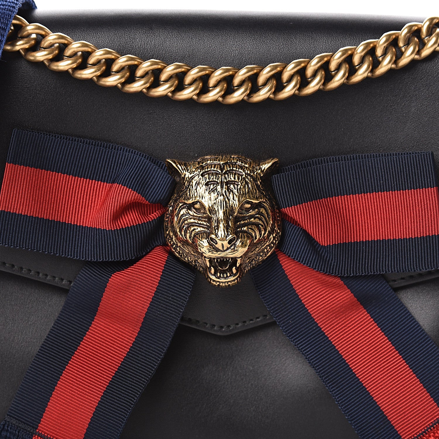 Gucci Nappa Sylvie Web Tiger Broadway Shoulder Bag Black 13 of 15