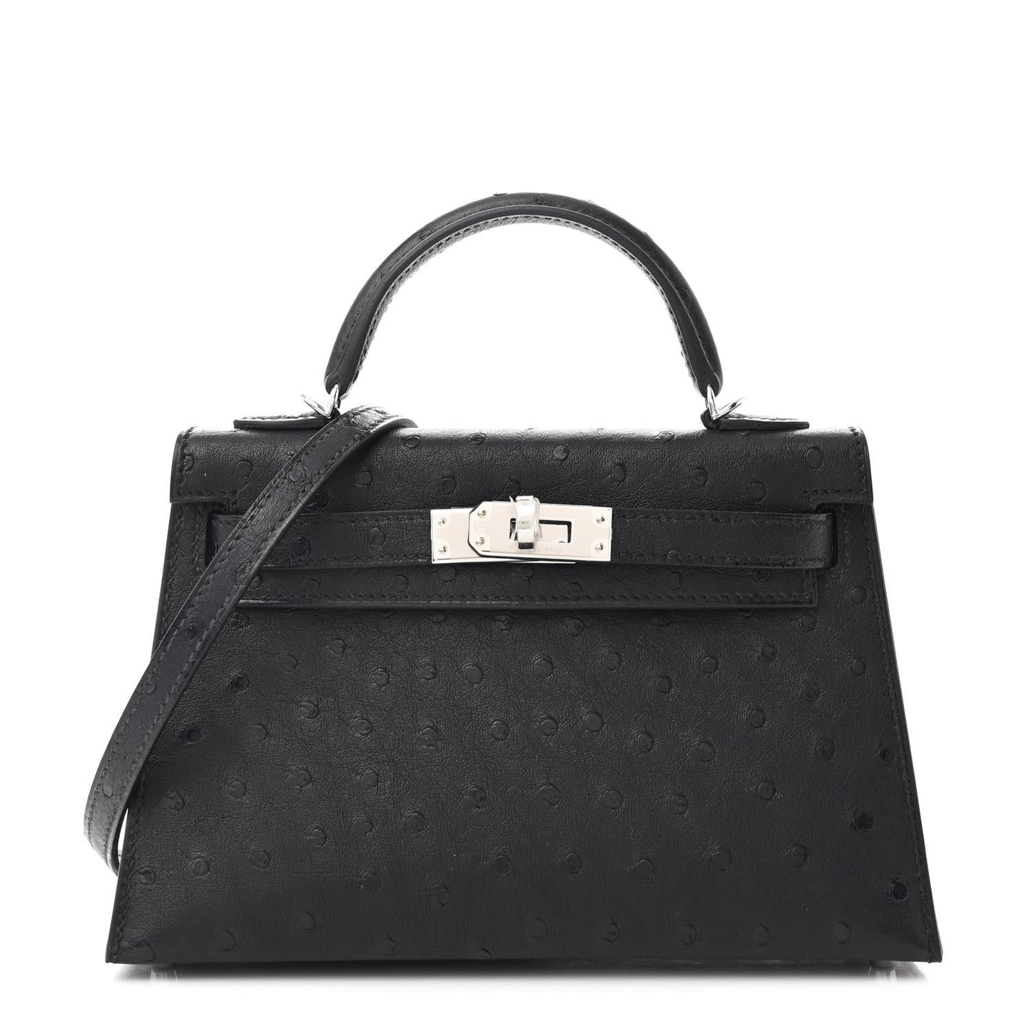 Ostrich Kelly Sellier Mini 20 Black