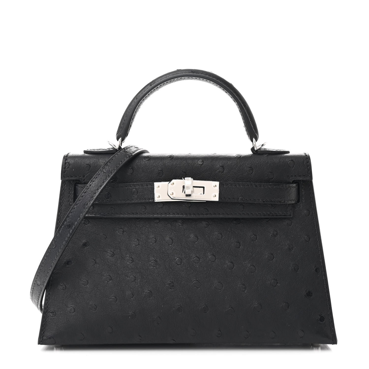 Hermes Ostrich Kelly Sellier Mini 20 Black 1 of 11