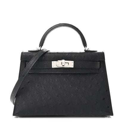 Hermes Ostrich Kelly Sellier Mini 20 Black 1 of 11
