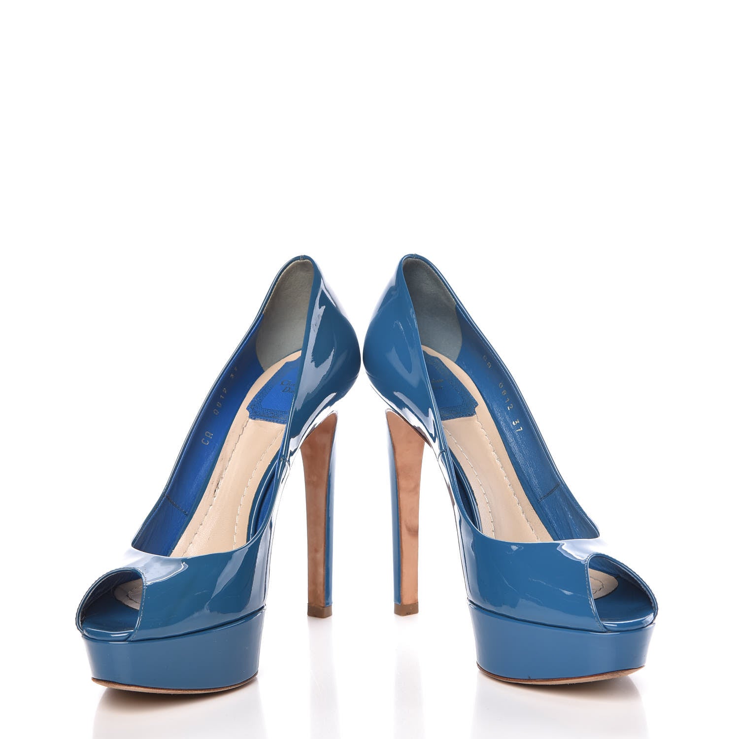 Christian Dior Patent Miss Dior Peep Toe Pumps 37 Blue 6 of 13