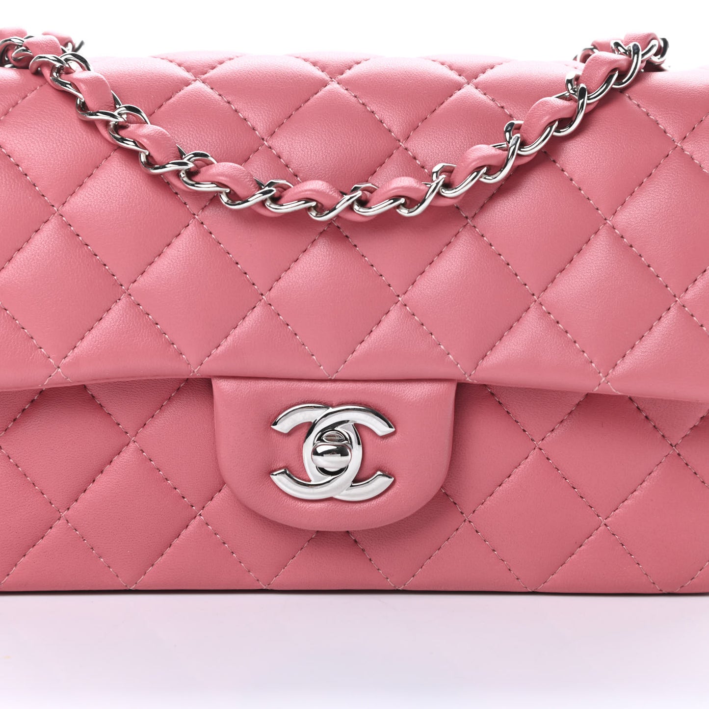 Lambskin Quilted Mini Rectangular Flap Pink