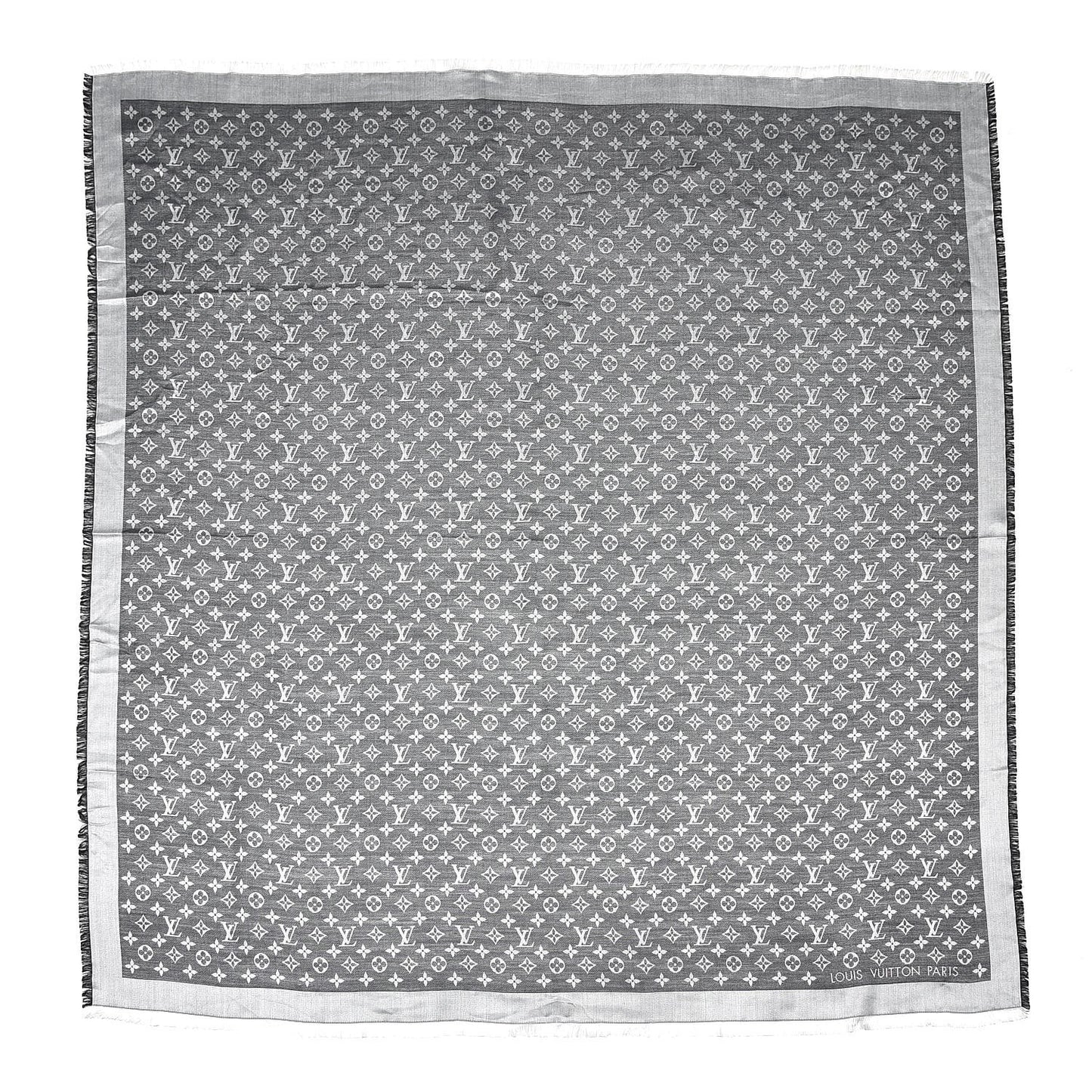 Wool Silk Monogram Denim Shawl Black