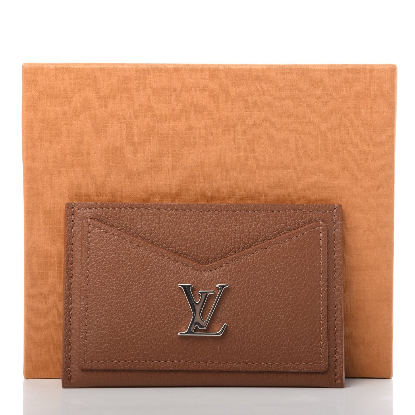 Calfskin Lockme Card Holder Caramel