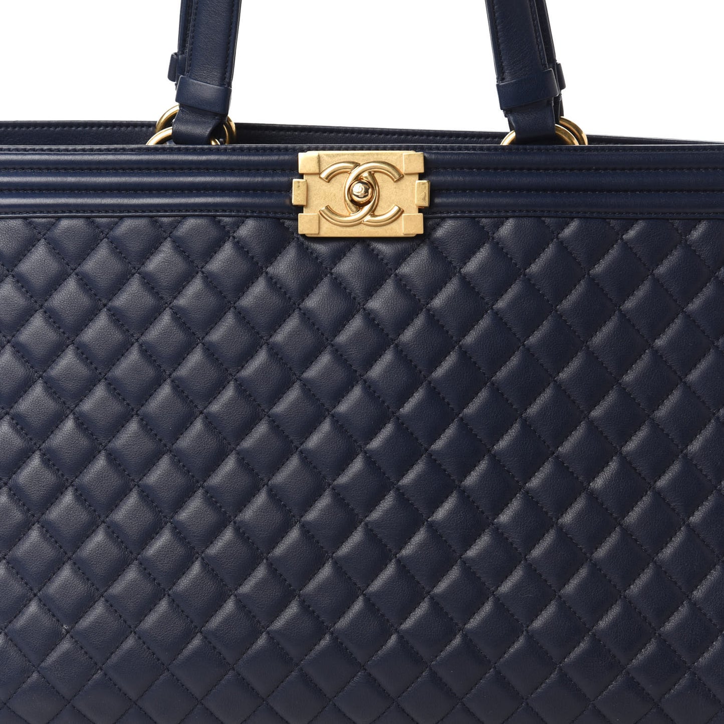 Calfskin Quilted Boy Shopping Tote Navy Blue
