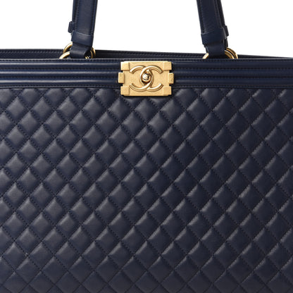 Chanel Calfskin Quilted Boy Shopping Tote Navy Blue 10 of 10