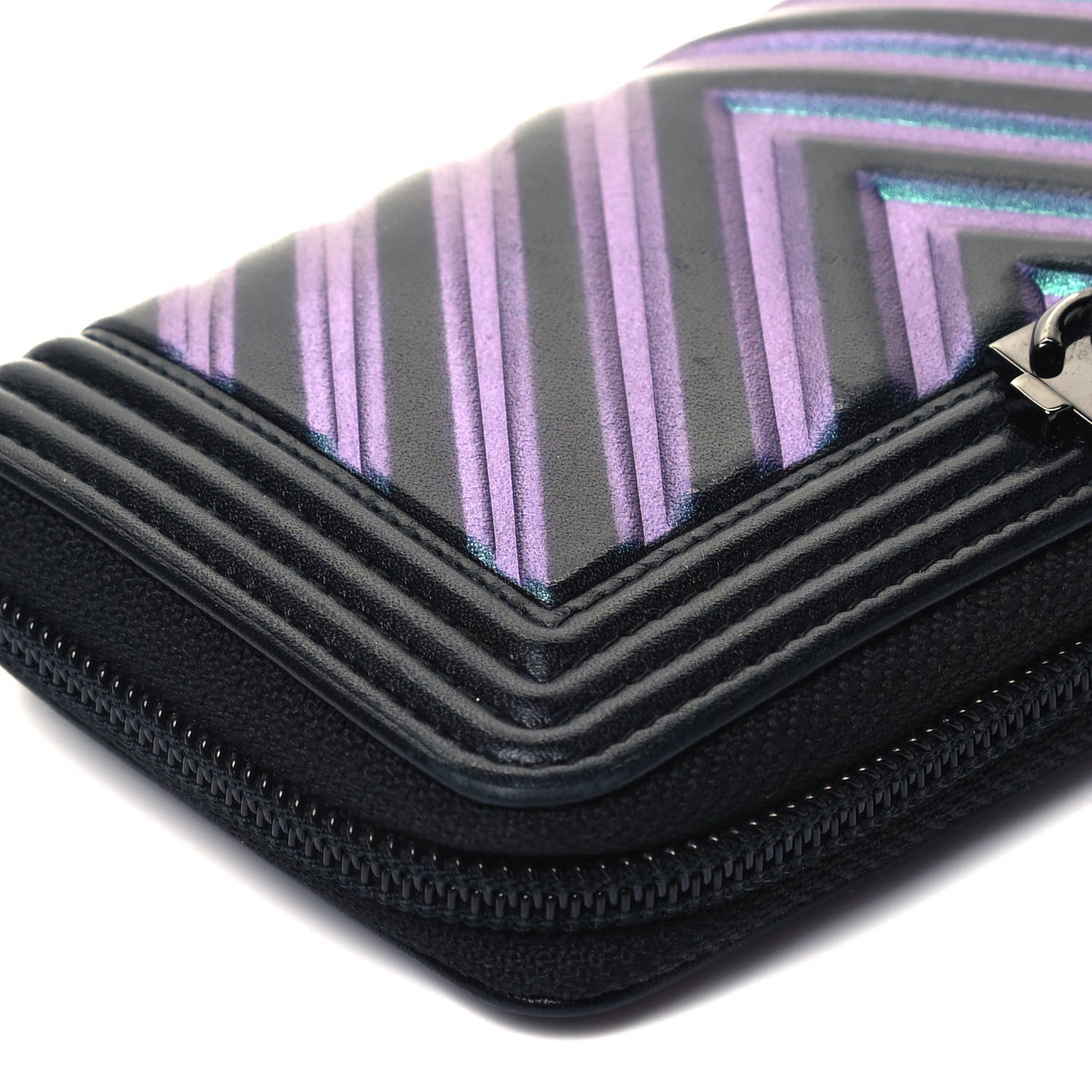 Chanel Calfskin Painted Chevron Embossed Small Boy Zip Wallet Black 8 of 9