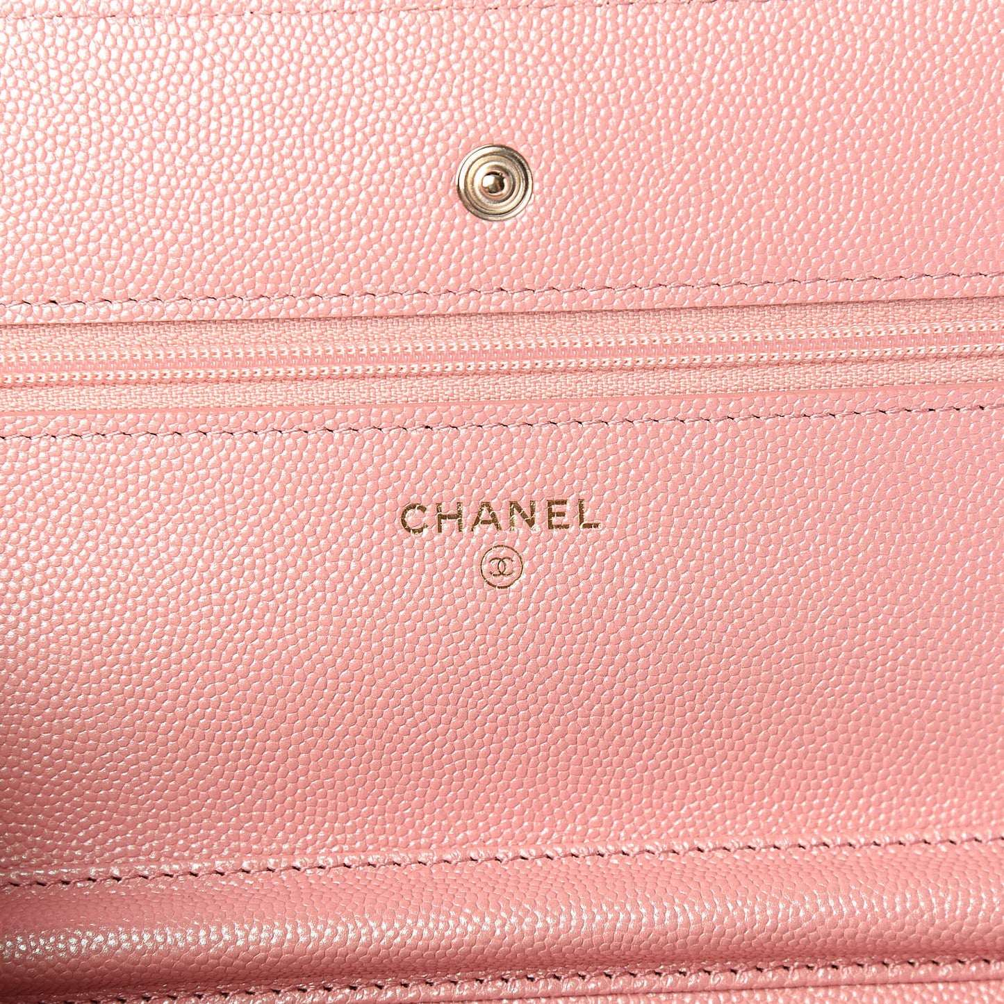 Iridescent Caviar Quilted Wallet on Chain WOC Rose Pink