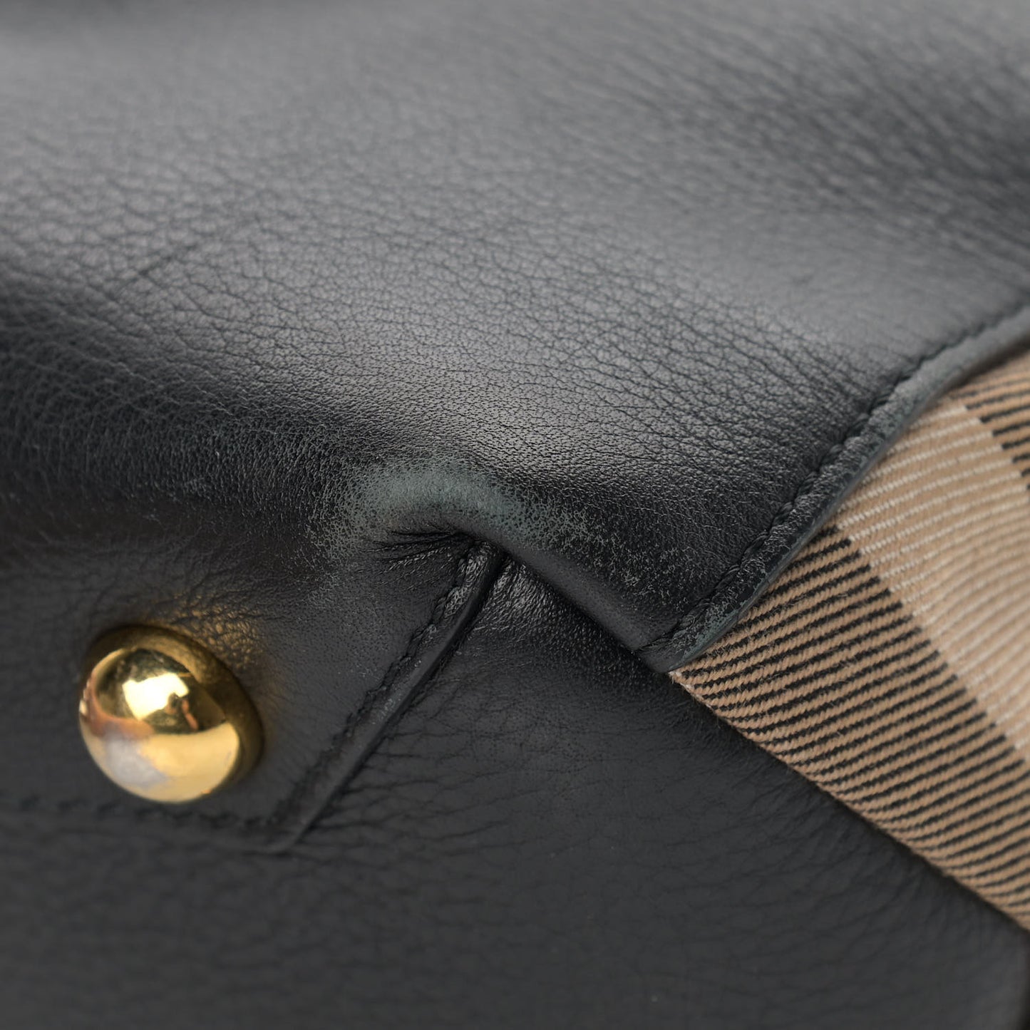 Grainy Calfskin House Check Small Banner Tote Black