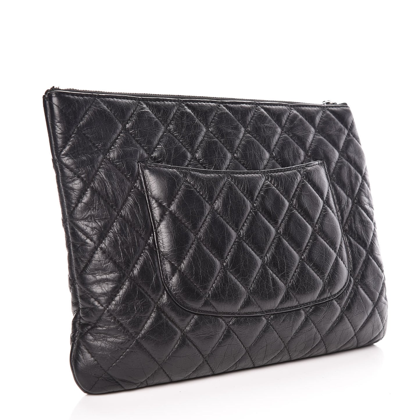Aged Calfskin Quilted Medium Tassel Cosmetic Case Grey