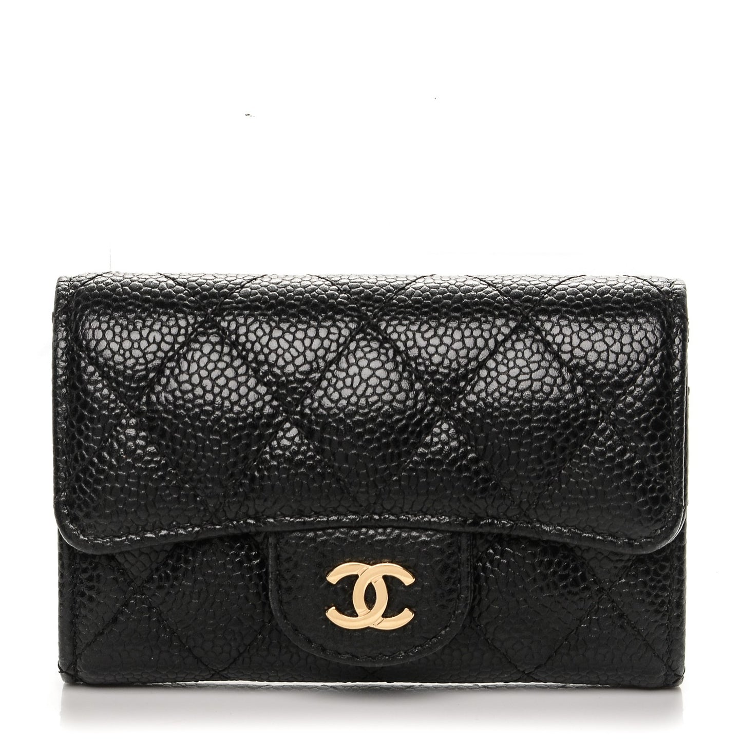 Caviar Quilted Flap Card Holder Black