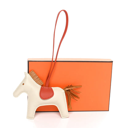 Hermes Milo Lambskin Grigri Rodeo Horse Bag Charm MM Craie Sesame Cornaline 5 of 5