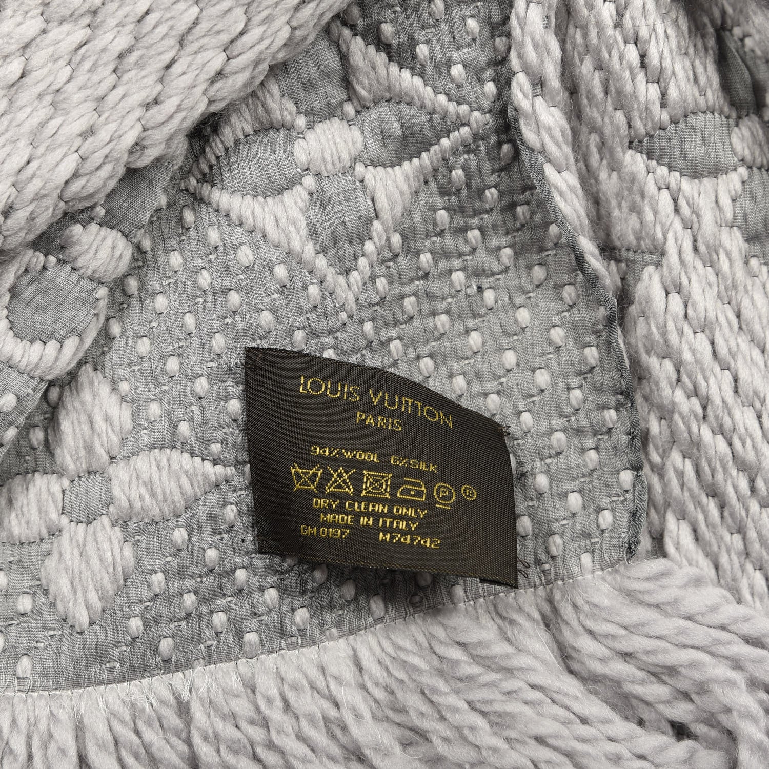 Louis Vuitton Wool Silk Logomania Scarf Pearl Grey 4 of 4