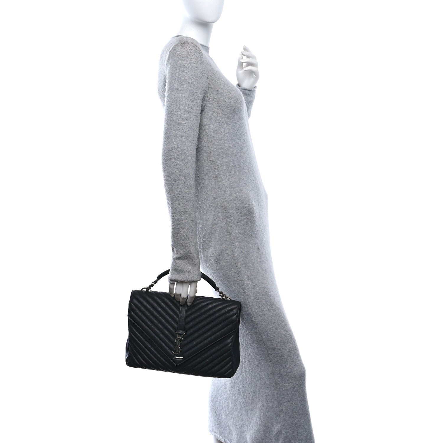 Saint Laurent Sheepskin Matelasse Chevron Monogram Large College Satchel Black 2 of 10