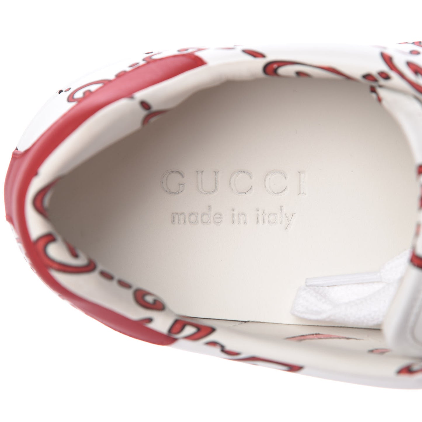 Calfskin GucciGhost Print Mens Ace Sneakers 7.5 White Hibiscus Red