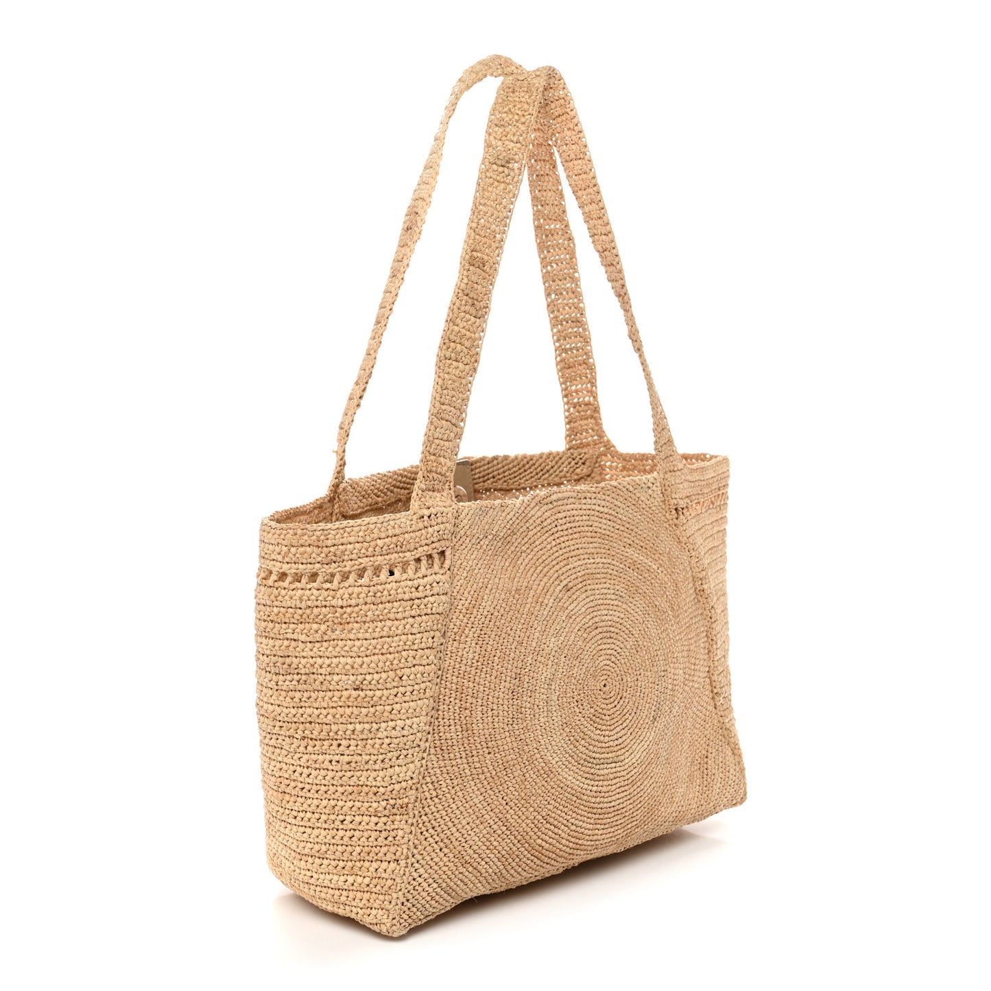 Raffia Crochet Logo Small Tote Bag Natural