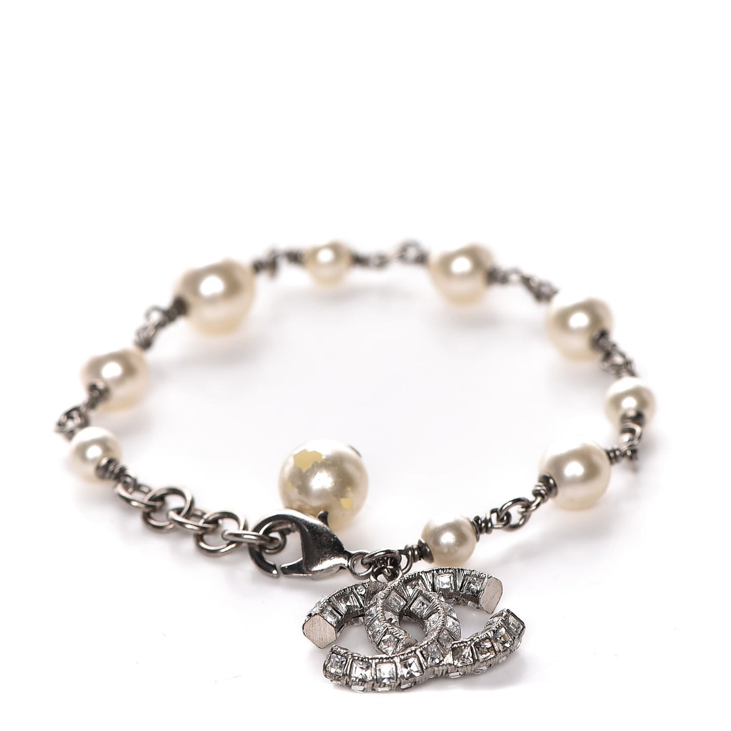 Baguette Crystal Pearl CC Bracelet Silver
