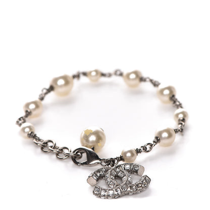 Chanel Baguette Crystal Pearl CC Bracelet Silver 1 of 8