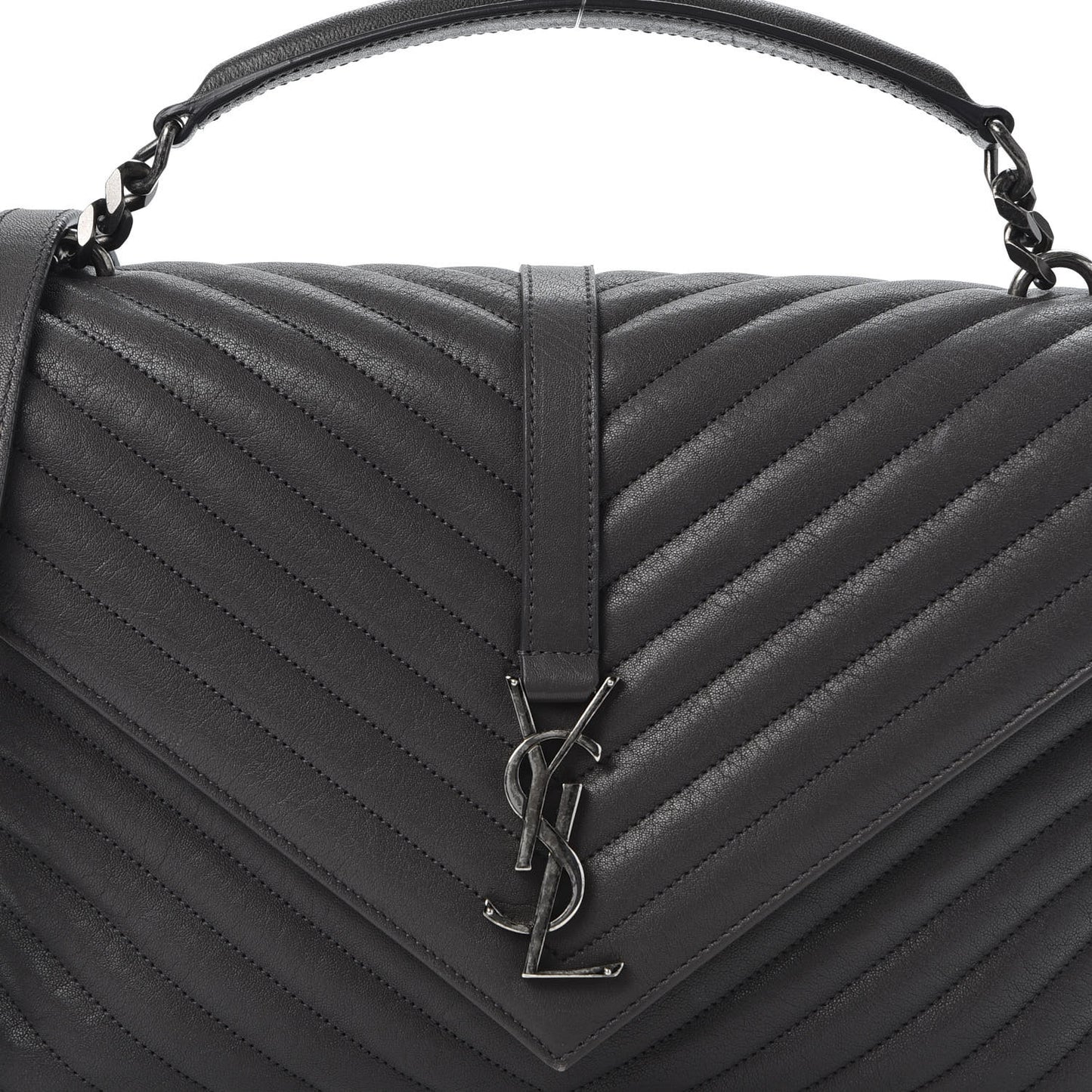 Sheepskin Matelasse Chevron Monogram Large College Satchel Grey