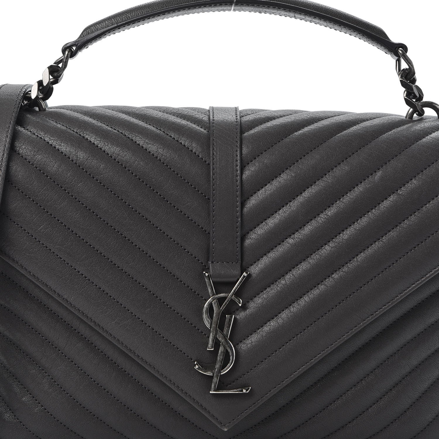 Saint Laurent Sheepskin Matelasse Chevron Monogram Large College Satchel Grey 12 of 12
