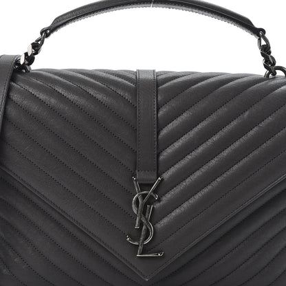 Saint Laurent Sheepskin Matelasse Chevron Monogram Large College Satchel Grey 12 of 12