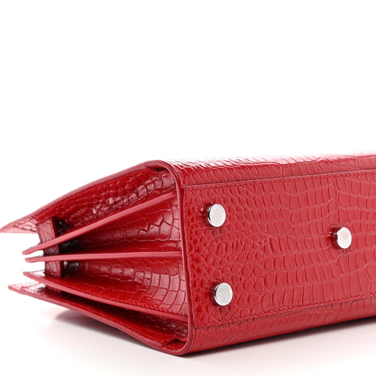Saint Laurent Calfskin Crocodile Embossed Nano Sac De Jour Red 10 of 12