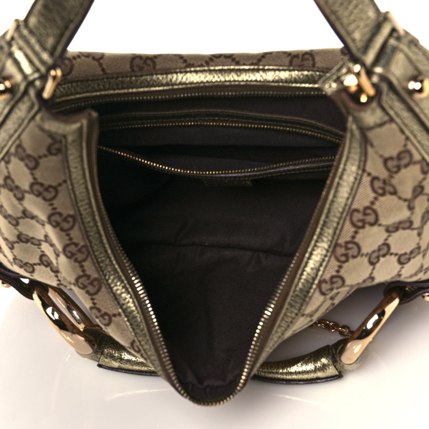 Metallic Monogram Horsebit Chain Hobo Gold