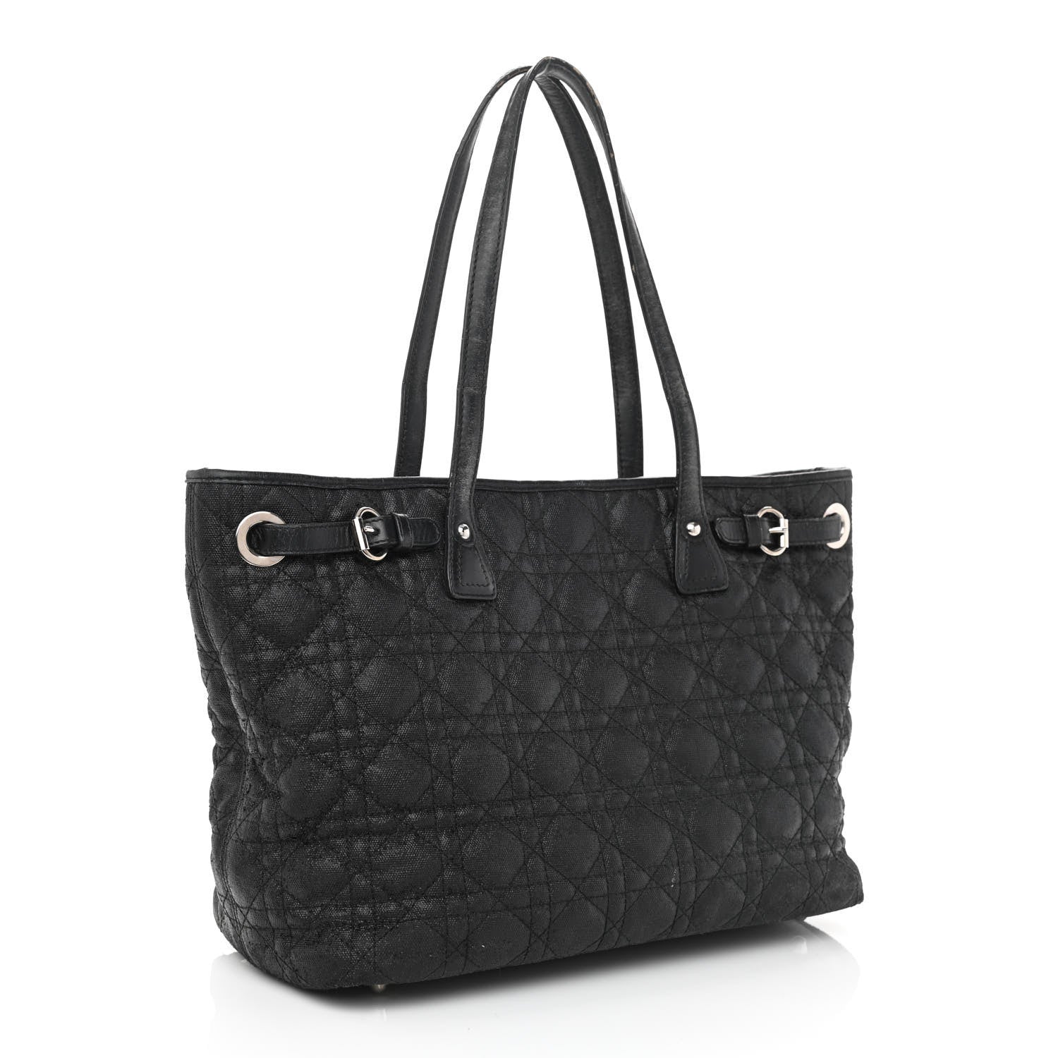 Christian Dior Coated Canvas Cannage Small Panarea Tote Black 3 of 15