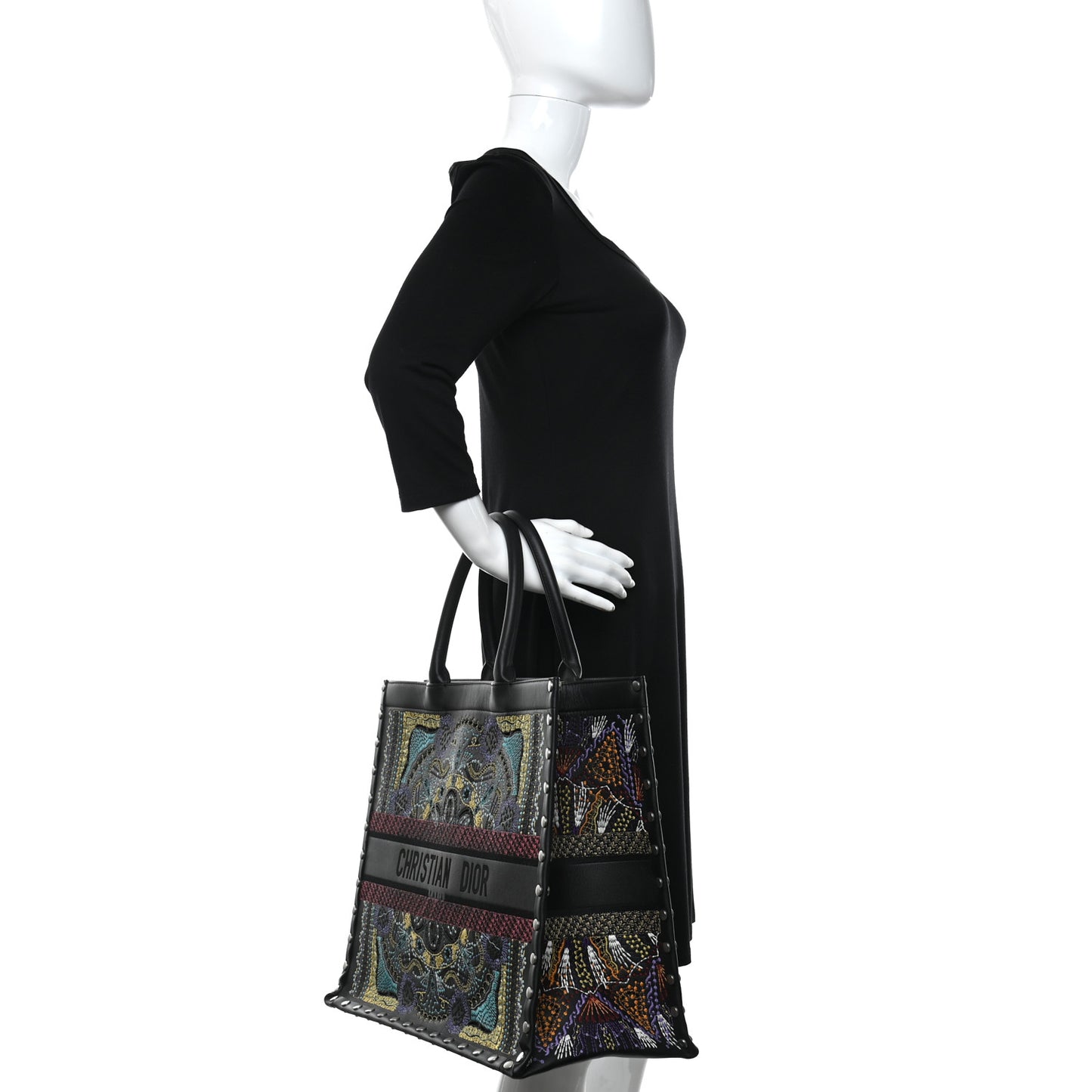 Calfskin Perforated Embroidered Dior In Lights Book Tote Black Multicolor