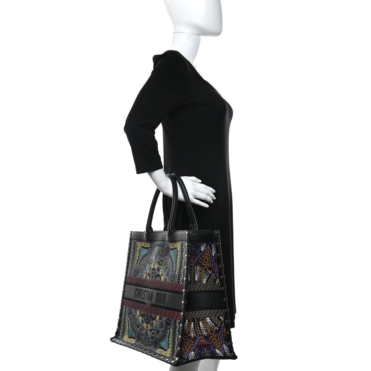 Christian Dior Calfskin Perforated Embroidered Dior In Lights Book Tote Black Multicolor 2 of 9