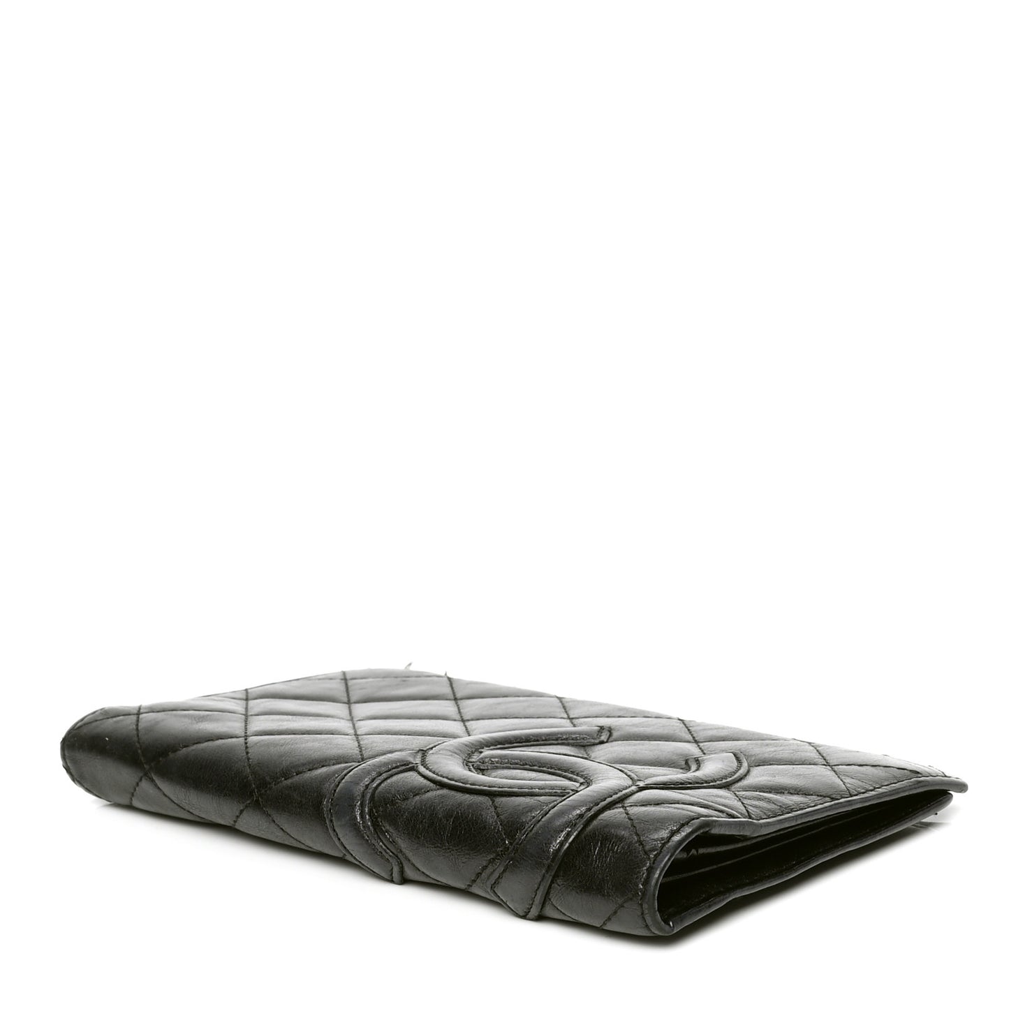 Aged Calfskin Quilted Cambon Yen Wallet Black