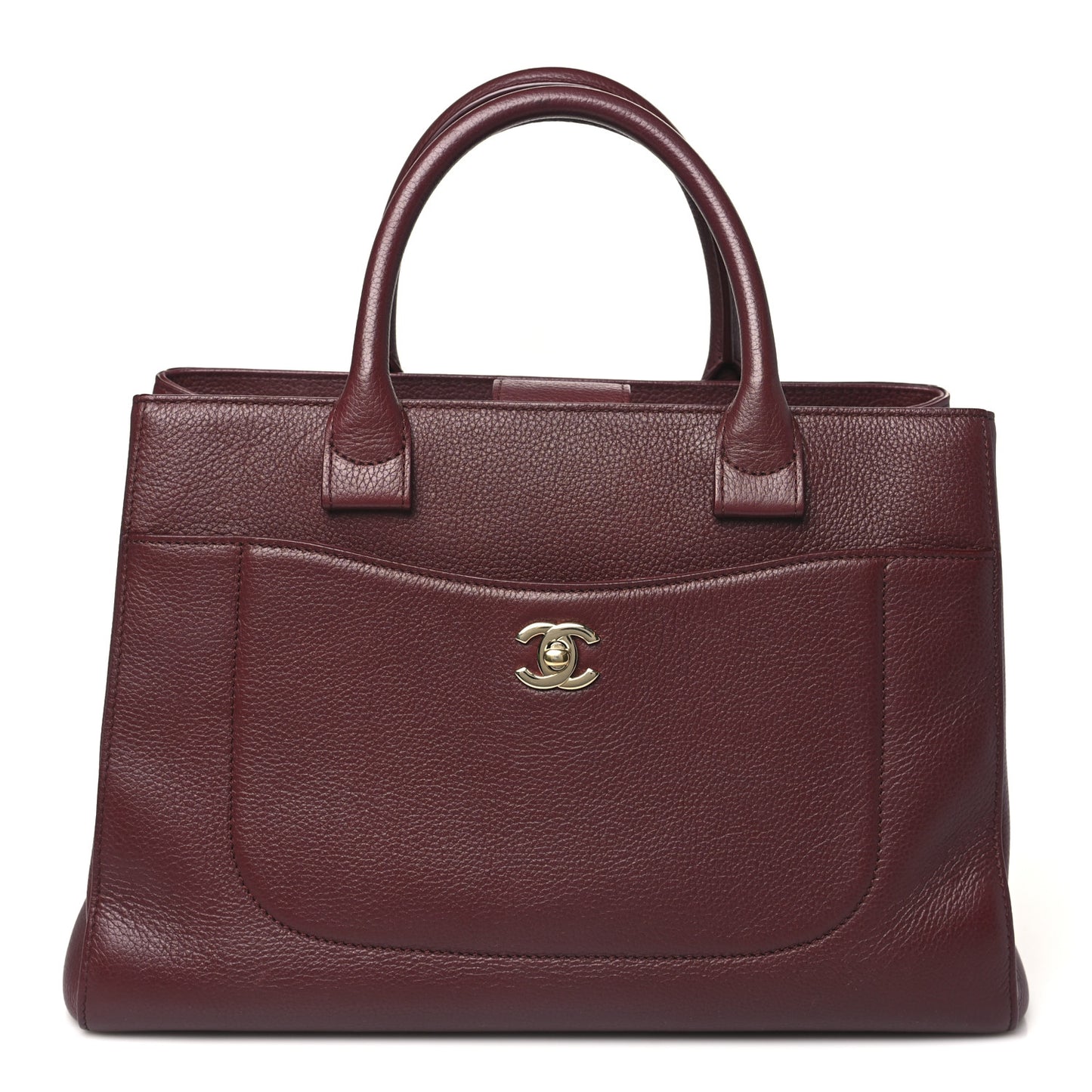 Grained Calfskin Small Neo Executive Shopper Tote  Burgundy