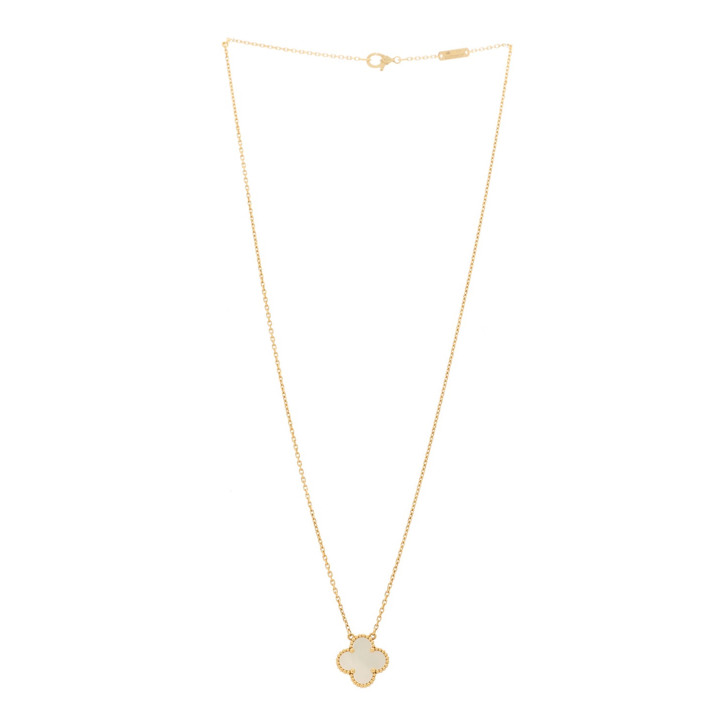 18K Yellow Gold Mother of Pearl Vintage Alhambra Pendant Necklace