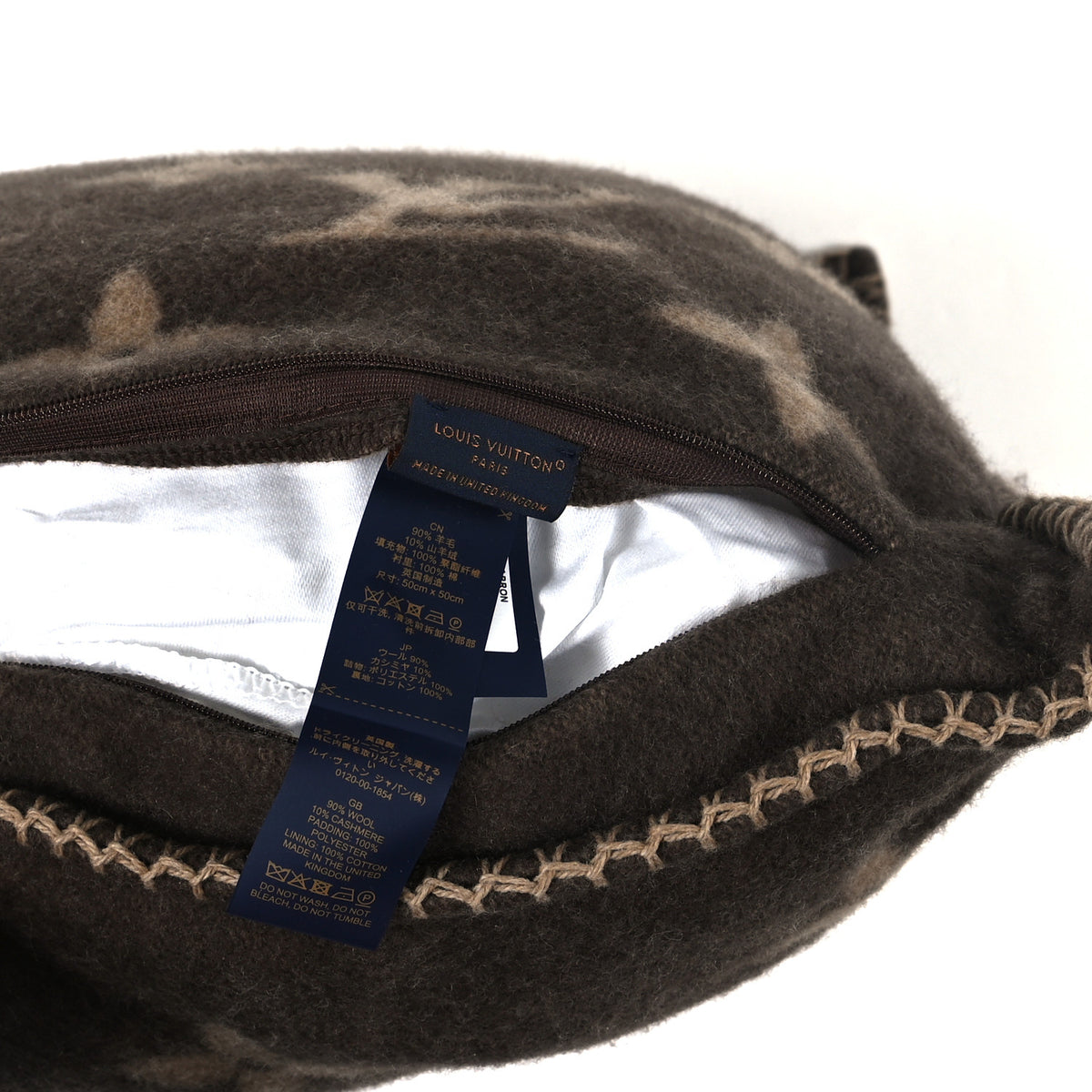 Wool Cashmere Neo Monogram Cushion Pillow Brown