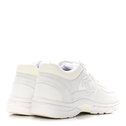 Chanel Nylon Calfskin Suede Fabric CC Sneakers 40 White 4 of 10