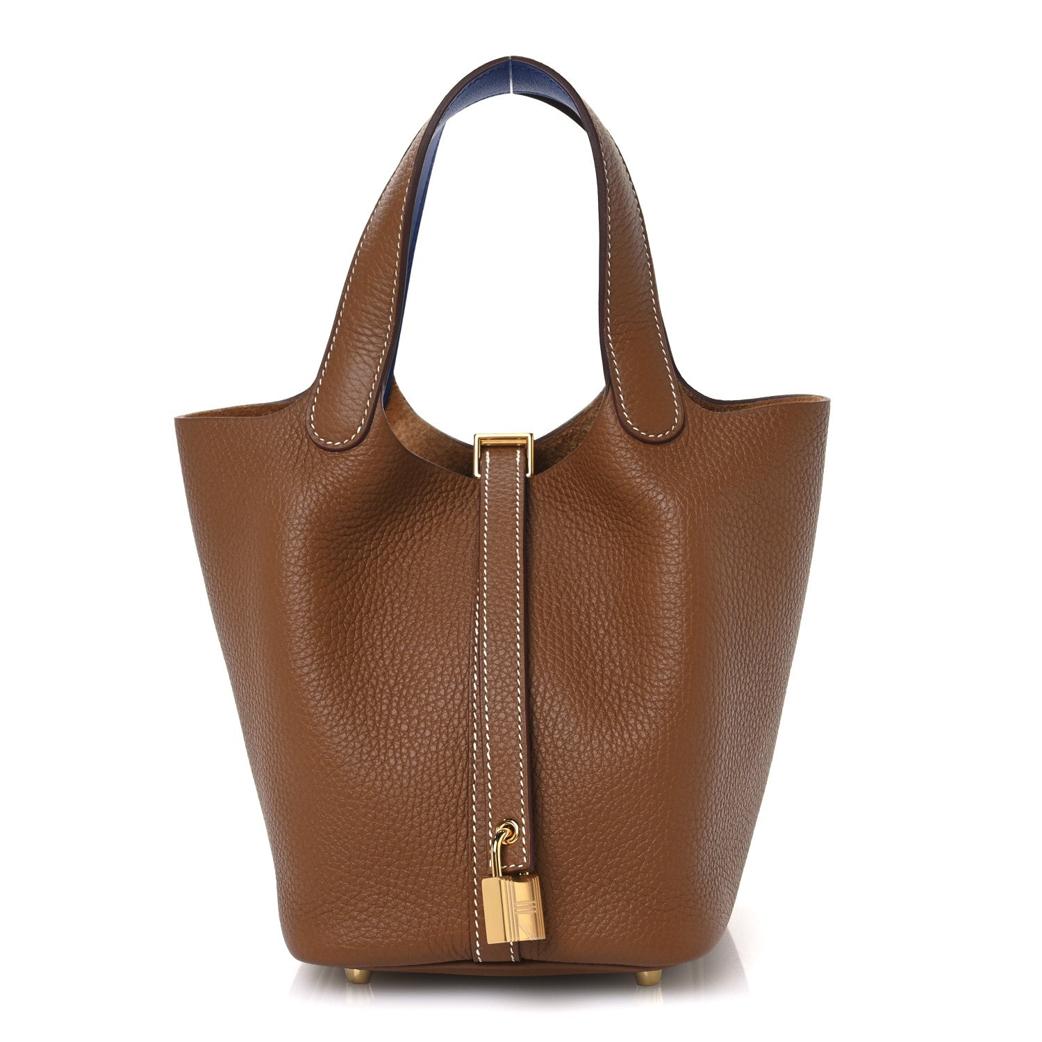 Hermes Taurillon Clemence Swift Eclat Picotin Lock 18 PM Gold Bleu France 1 of 11