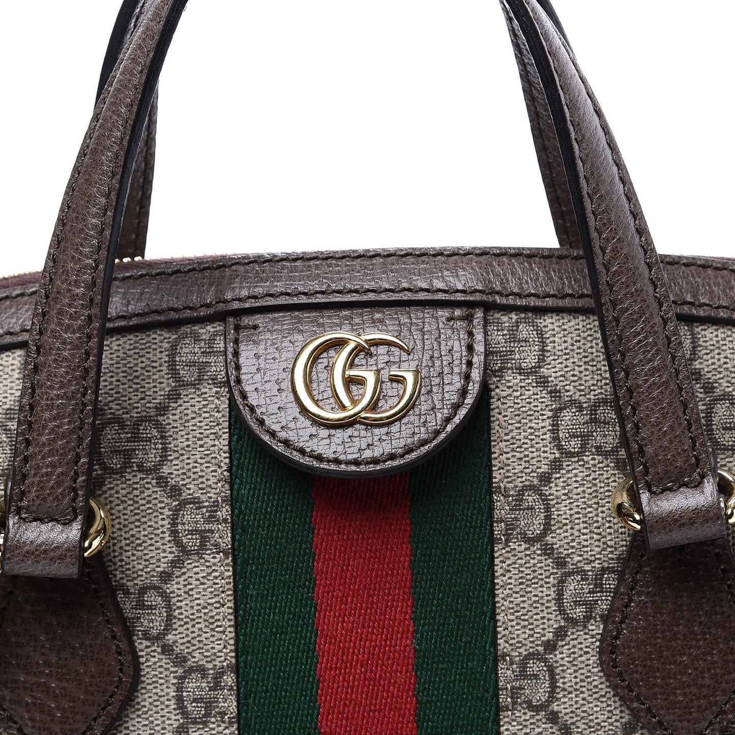GG Supreme Monogram Web Medium Ophidia Top Handle Dome Bag Brown