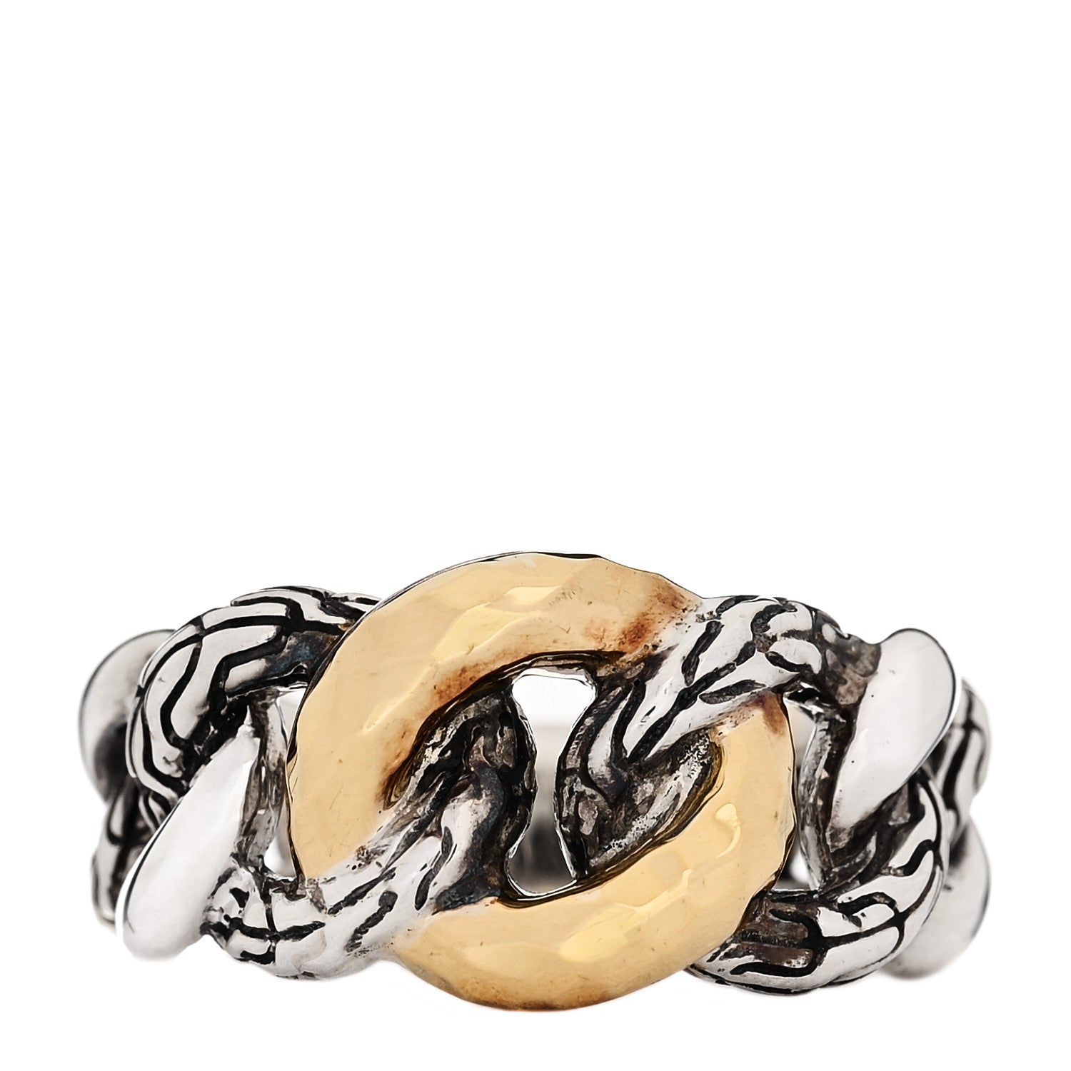 John Hardy Sterling Silver 18K Yellow Gold Classic Chain Curb Link Ring 54 7 1 of 5
