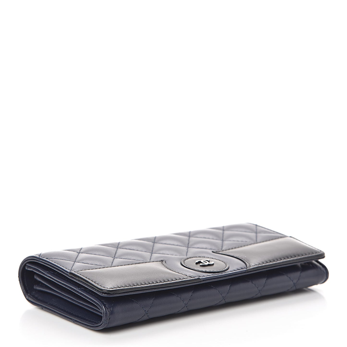 Lambskin Quilted Large Gusset Flap Wallet Navy Black