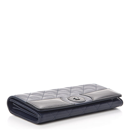 Chanel Lambskin Quilted Large Gusset Flap Wallet Navy Black 4 of 9