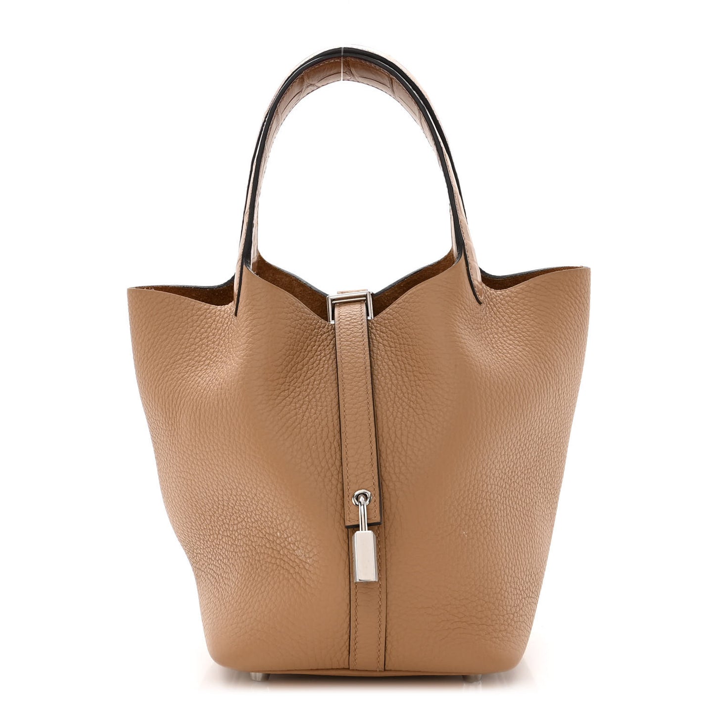 Taurillon Clemence Matte Alligator Picotin Lock Touch 18 PM Chai