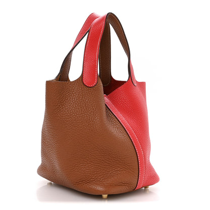 Hermes Taurillon Clemence Picotin Lock Picotin 18 PM Rouge De Coeur Gold 3 of 12