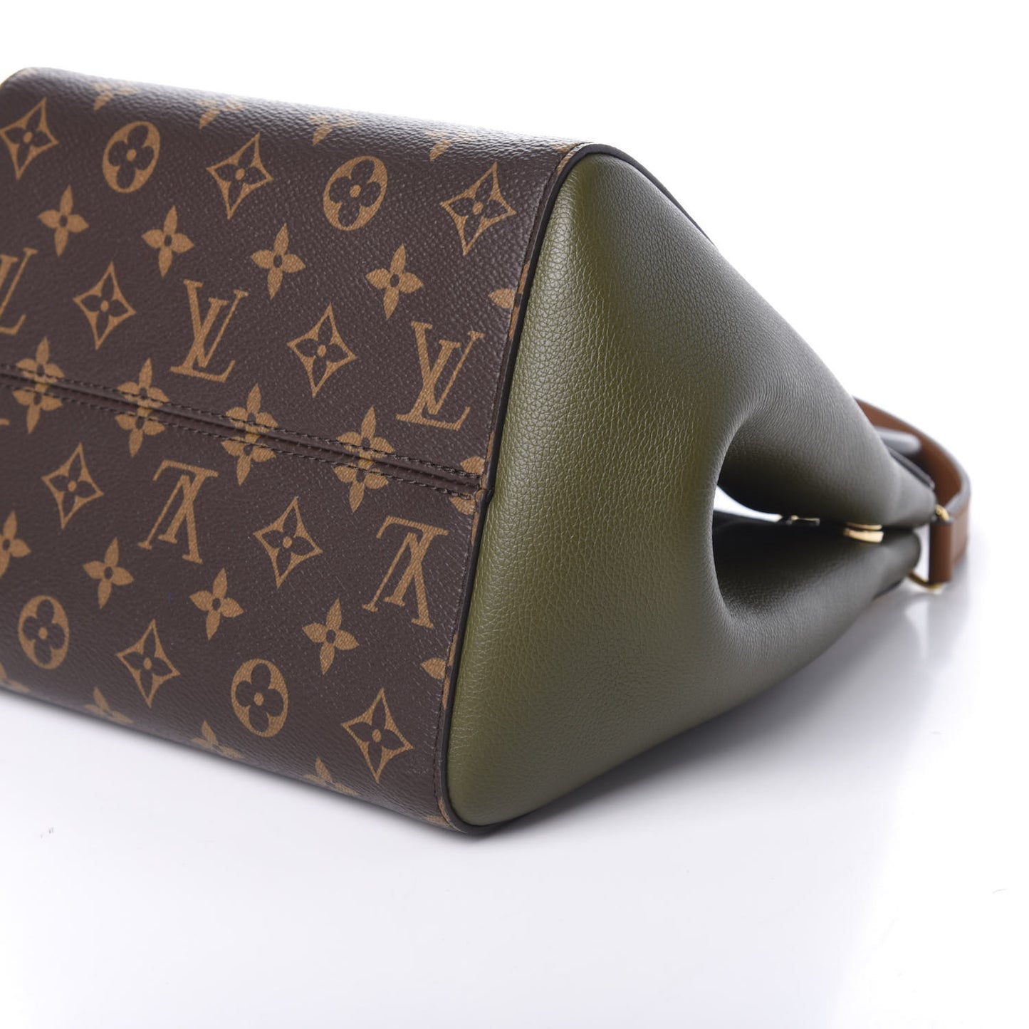 Calfskin Monogram Fold Tote MM Black Khaki Cream