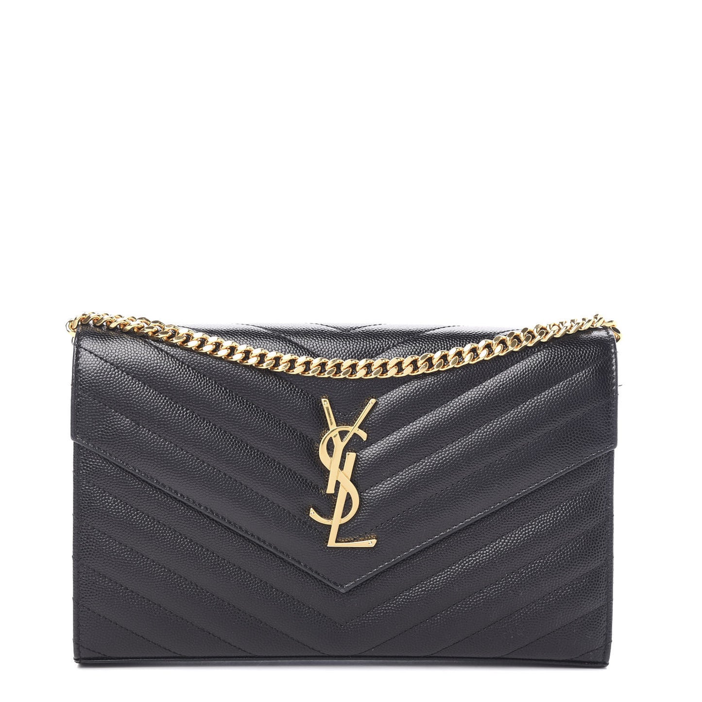 Grain De Poudre Matelasse Chevron Monogram Chain Wallet Black