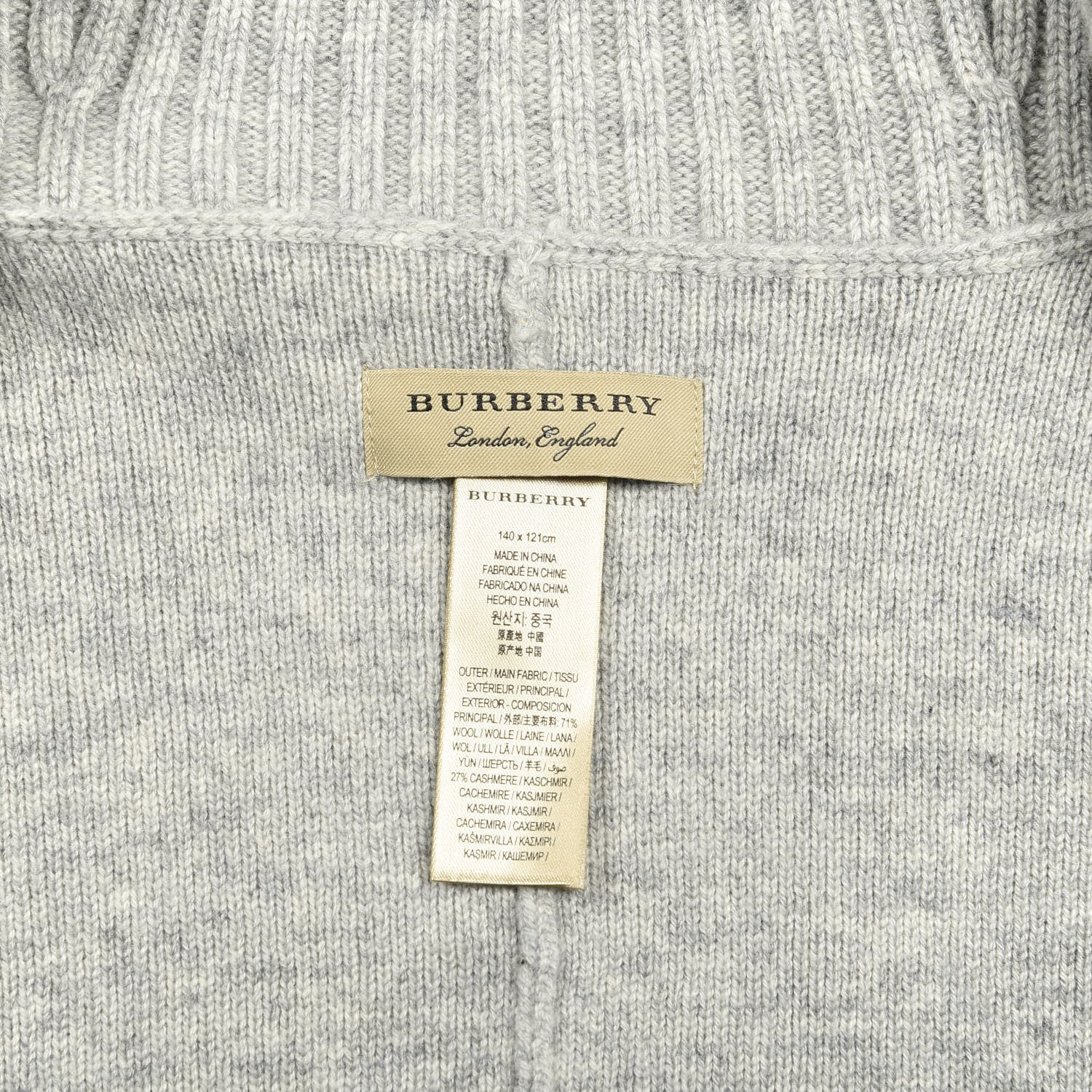 Burberry Wool Cashmere Ribbed Shawl Collar Cape Scarf Grey 2 of 2