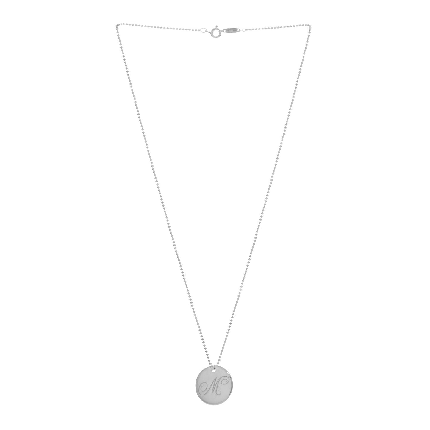 Sterling Silver Letter M Disc Pendant Necklace