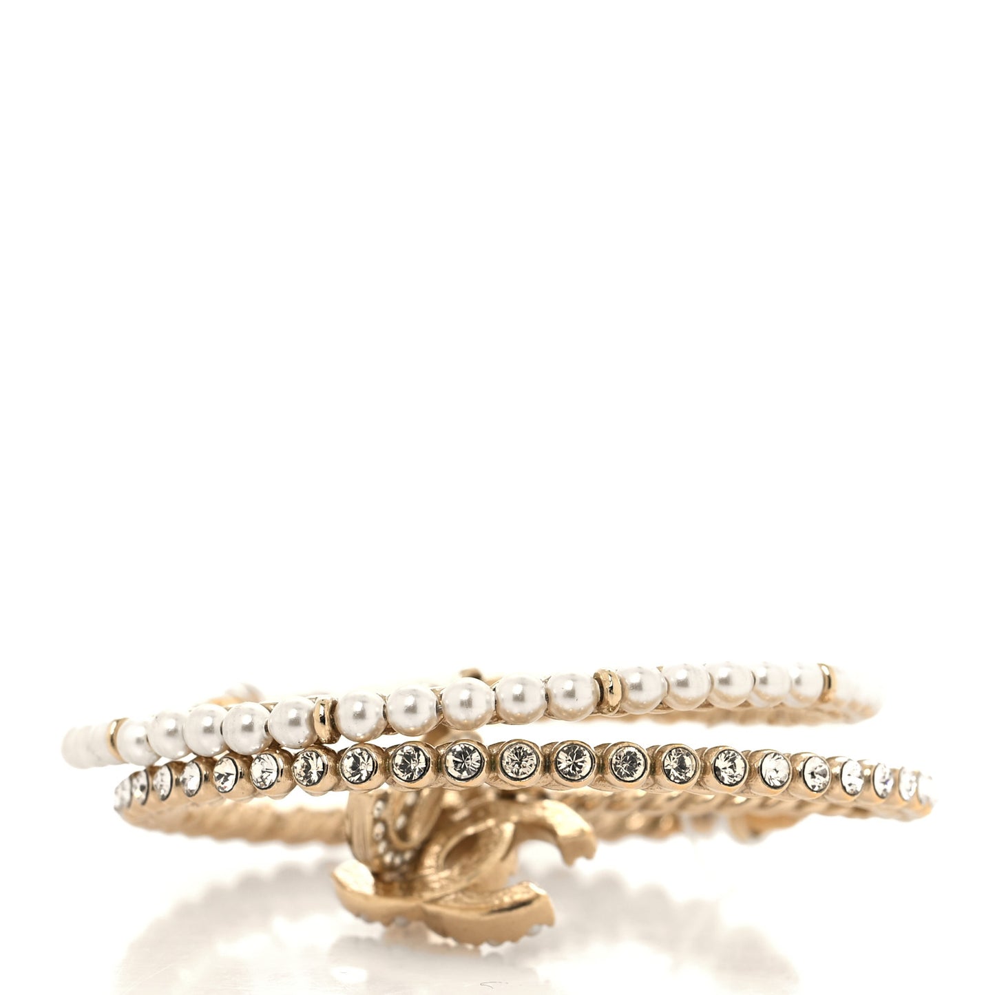 Crystal Pearl CC Drop Hoop Earrings Gold Pearly White