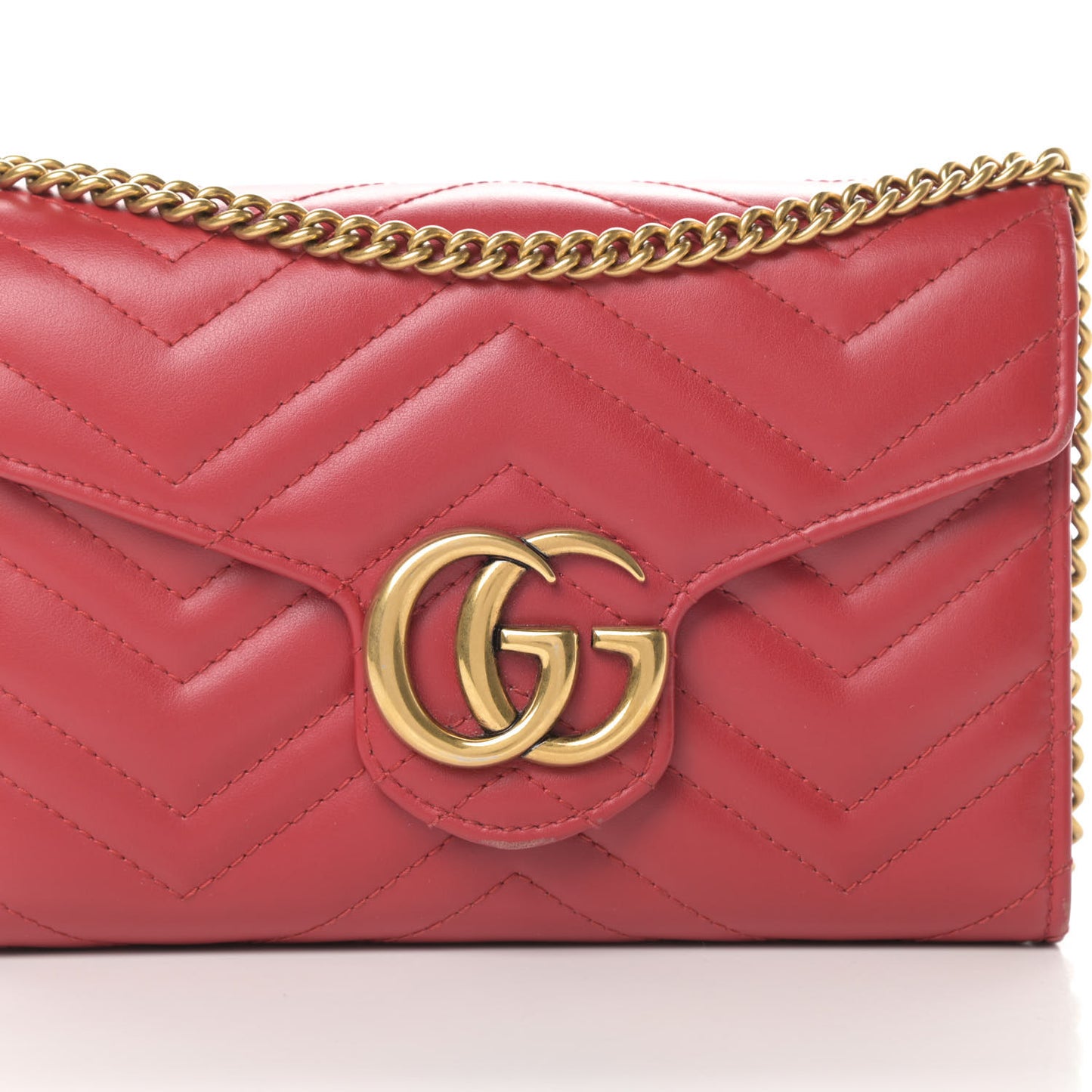Calfskin Matelasse GG Marmont Chain Wallet Hibiscus Red