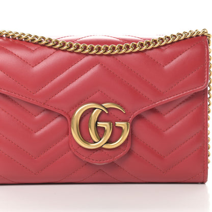 Gucci Calfskin Matelasse GG Marmont Chain Wallet Hibiscus Red 8 of 15